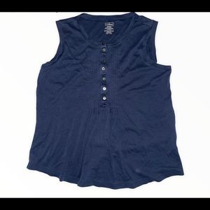 L.L.Bean Blue Sleeveless Half Button Loose Fitted Blouse Women Sz Medium